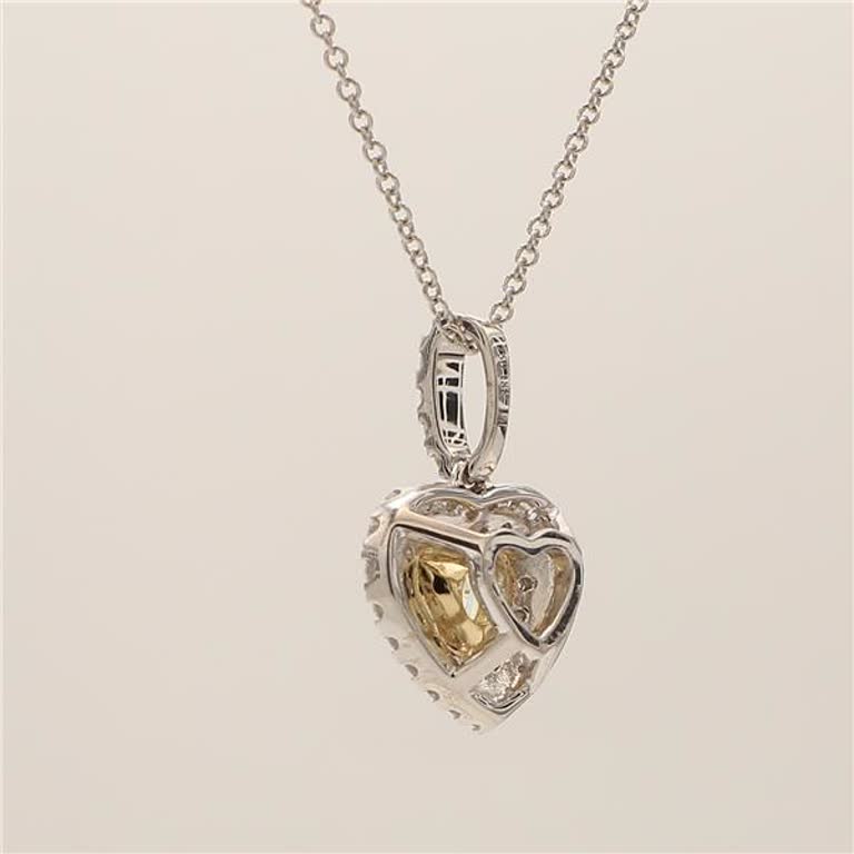 Natural Yellow Heart-Shape and White Diamond .86 Carat TW Gold Drop Pendant