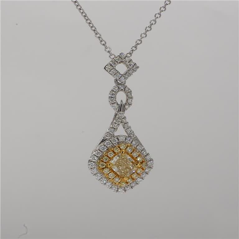Natural Yellow Cushion and White Diamond .97 Carat TW Gold Drop Pendant