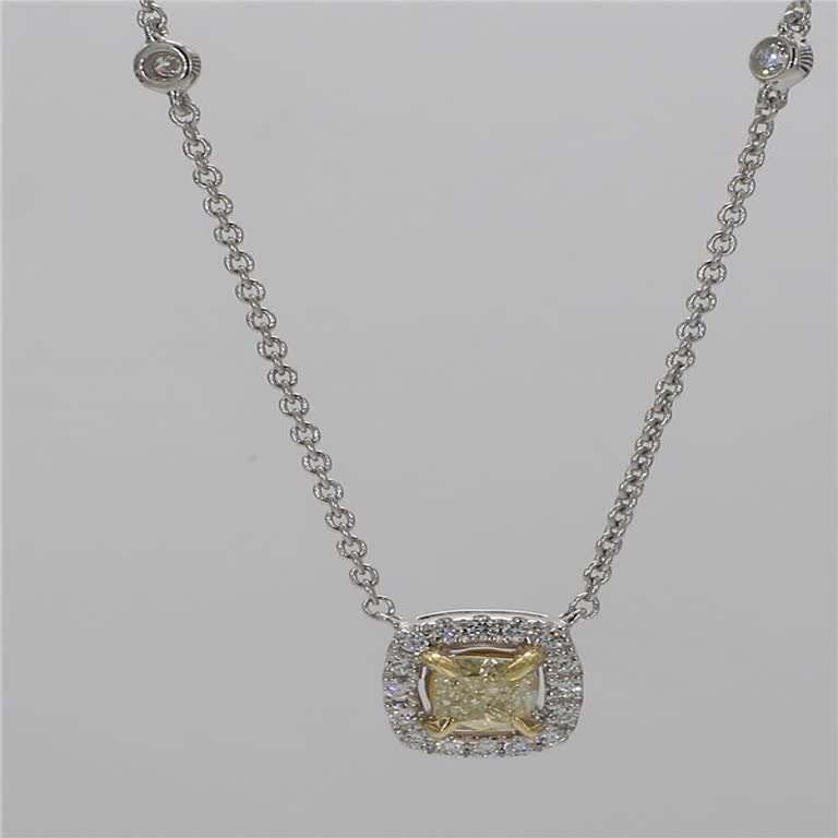 Natural Yellow Cushion and White Diamond .61 Carat TW Yellow Gold Drop Pendant