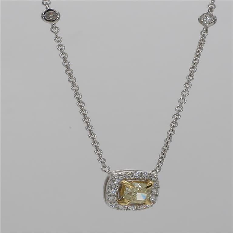 Natural Yellow Cushion and White Diamond .61 Carat TW Yellow Gold Drop Pendant