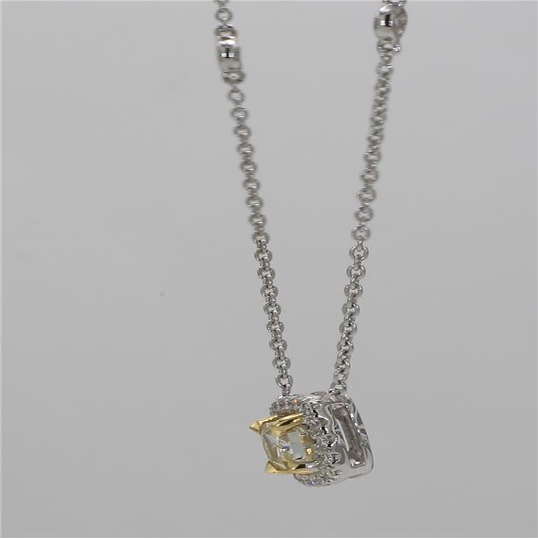 Natural Yellow Cushion and White Diamond .61 Carat TW Yellow Gold Drop Pendant
