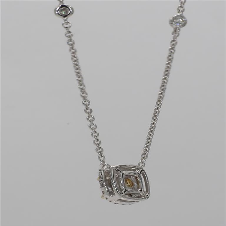 Natural Yellow Cushion and White Diamond .61 Carat TW Yellow Gold Drop Pendant