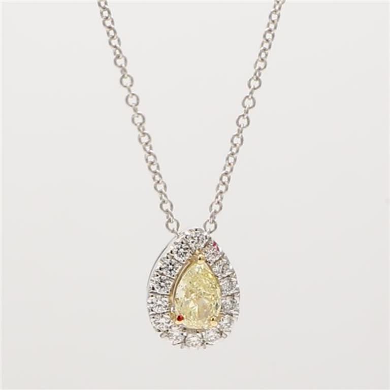 Natural Yellow Pear and White Diamond .41 Carat TW Gold Drop Pendant