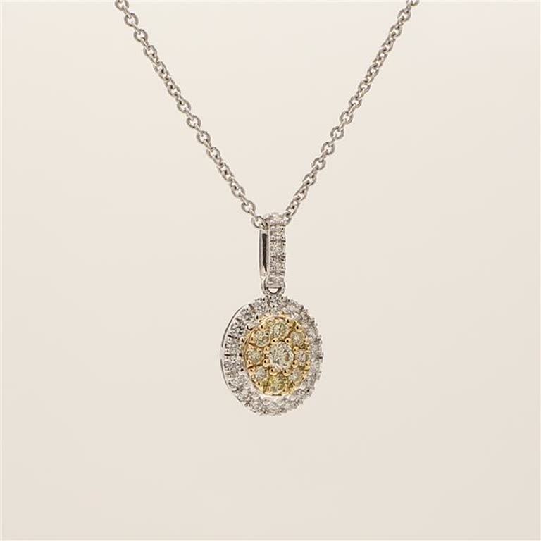 Natural Yellow Round and White Diamond .32 Carat TW Gold Cluster Pendant