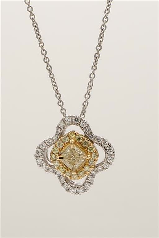 Natural Yellow Cushion and White Diamond .94 Carat TW Gold Drop Pendant