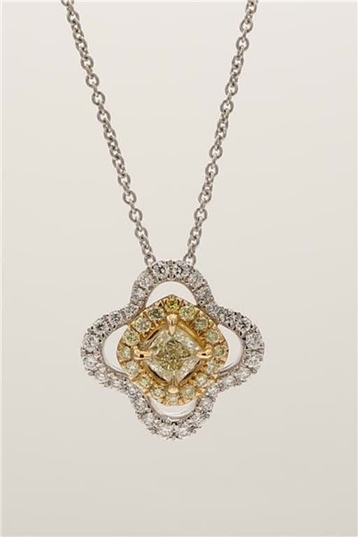 Natural Yellow Cushion and White Diamond .94 Carat TW Gold Drop Pendant