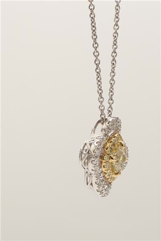 Natural Yellow Cushion and White Diamond .94 Carat TW Gold Drop Pendant