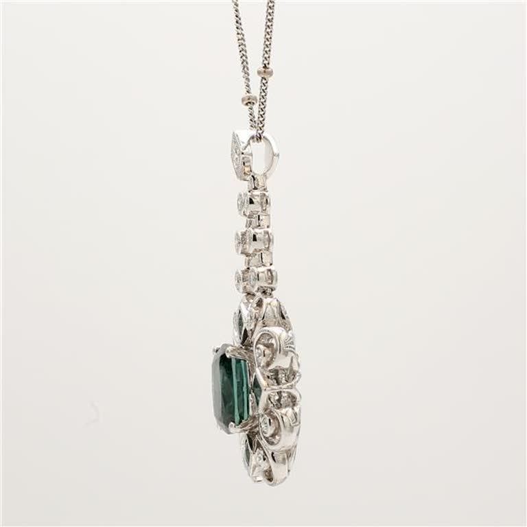 Natural Green Cushion Tourmaline and White Diamond 4.29 Carat TW Gold Pendant