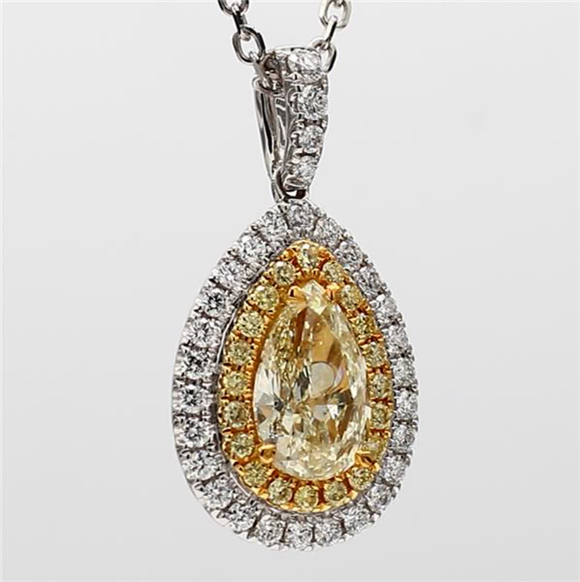 GIA Certified Natural Yellow Pear and White Diamond 1.51 Carat TW Gold Pendant
