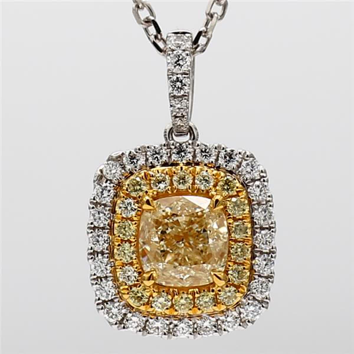 GIA Certified Natural Yellow Cushion and White Diamond 1.40 Carat TW Gold Pendant
