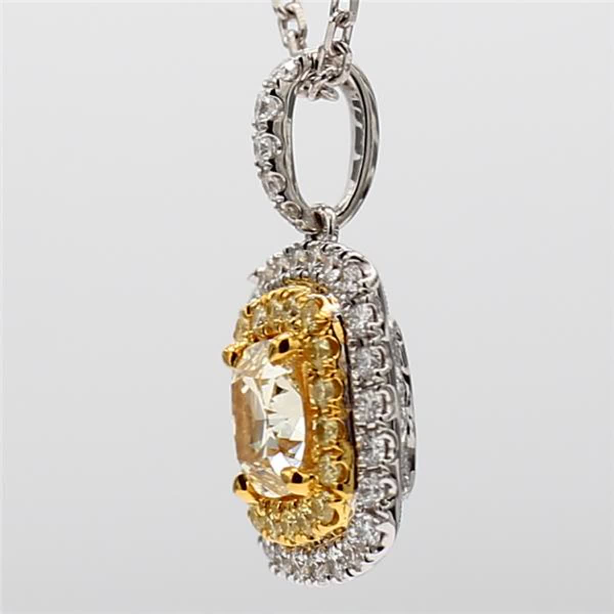 GIA Certified Natural Yellow Cushion and White Diamond 1.40 Carat TW Gold Pendant