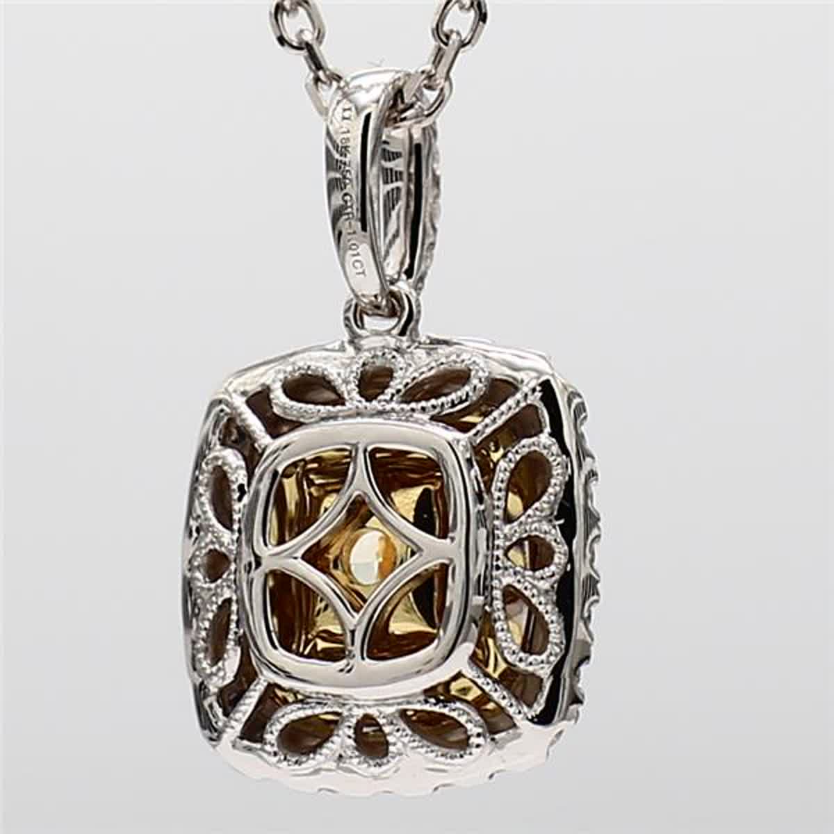 GIA Certified Natural Yellow Cushion and White Diamond 1.40 Carat TW Gold Pendant
