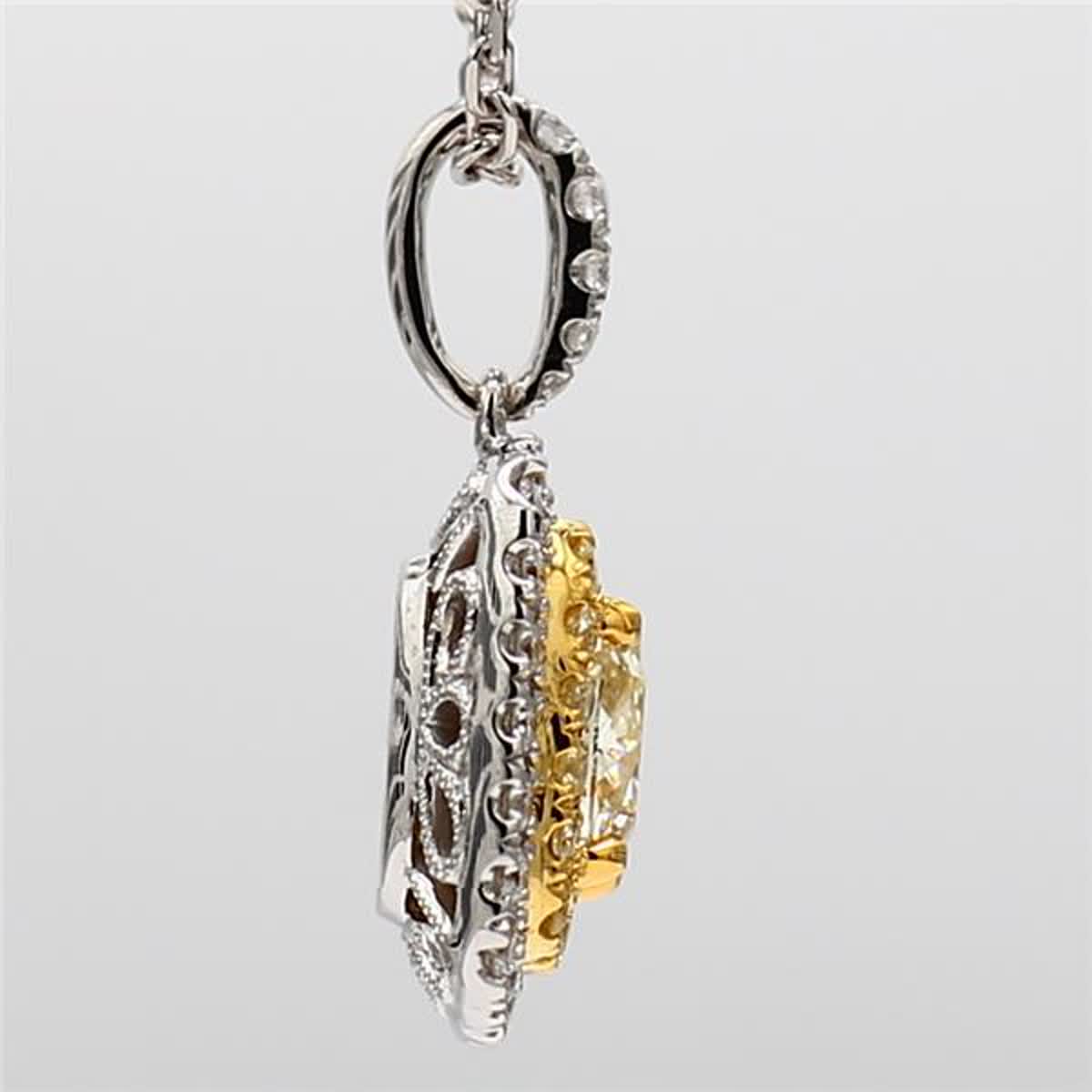 GIA Certified Natural Yellow Cushion and White Diamond 1.40 Carat TW Gold Pendant