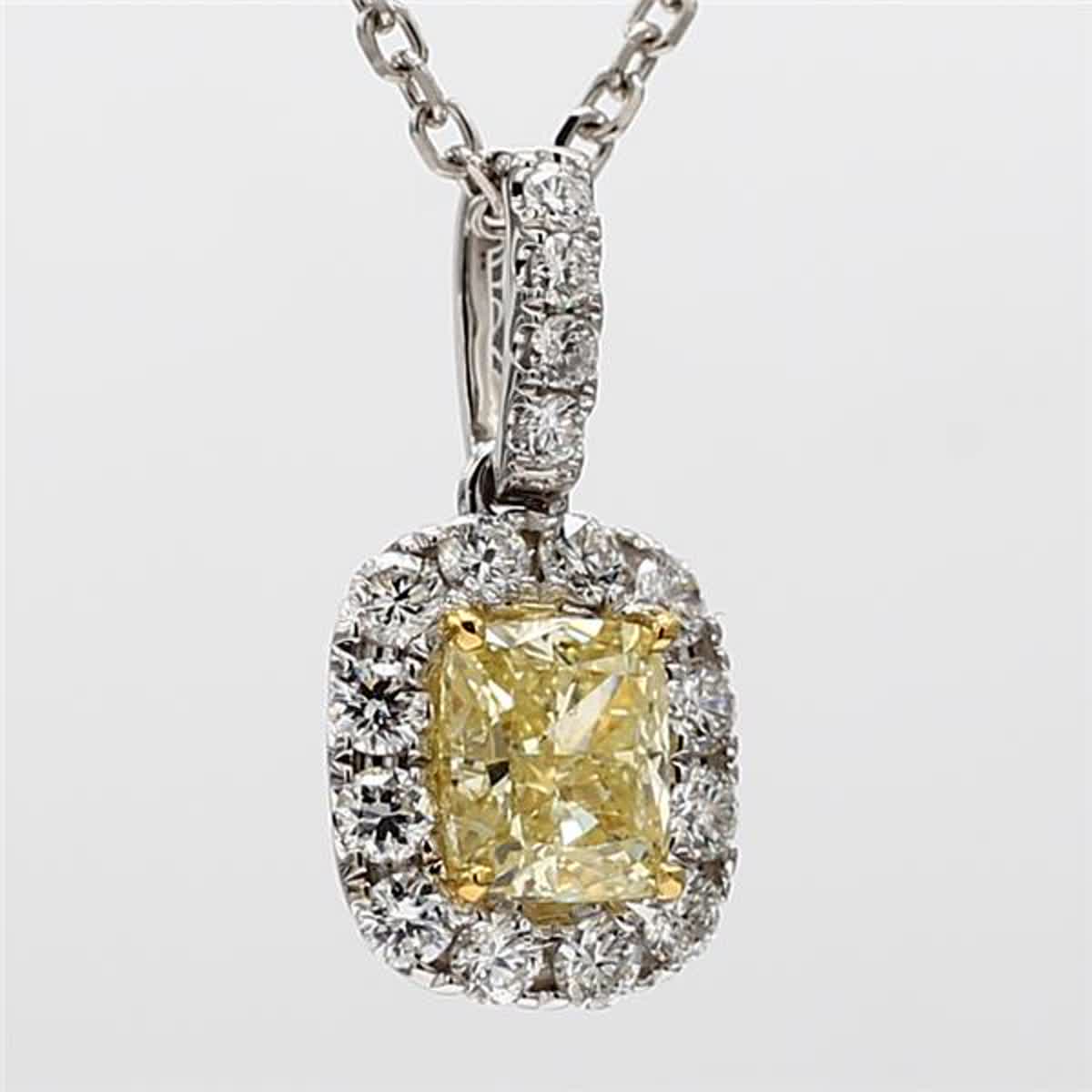 GIA Certified Natural Yellow Cushion and White Diamond 1.46 CT TW Gold Pendant