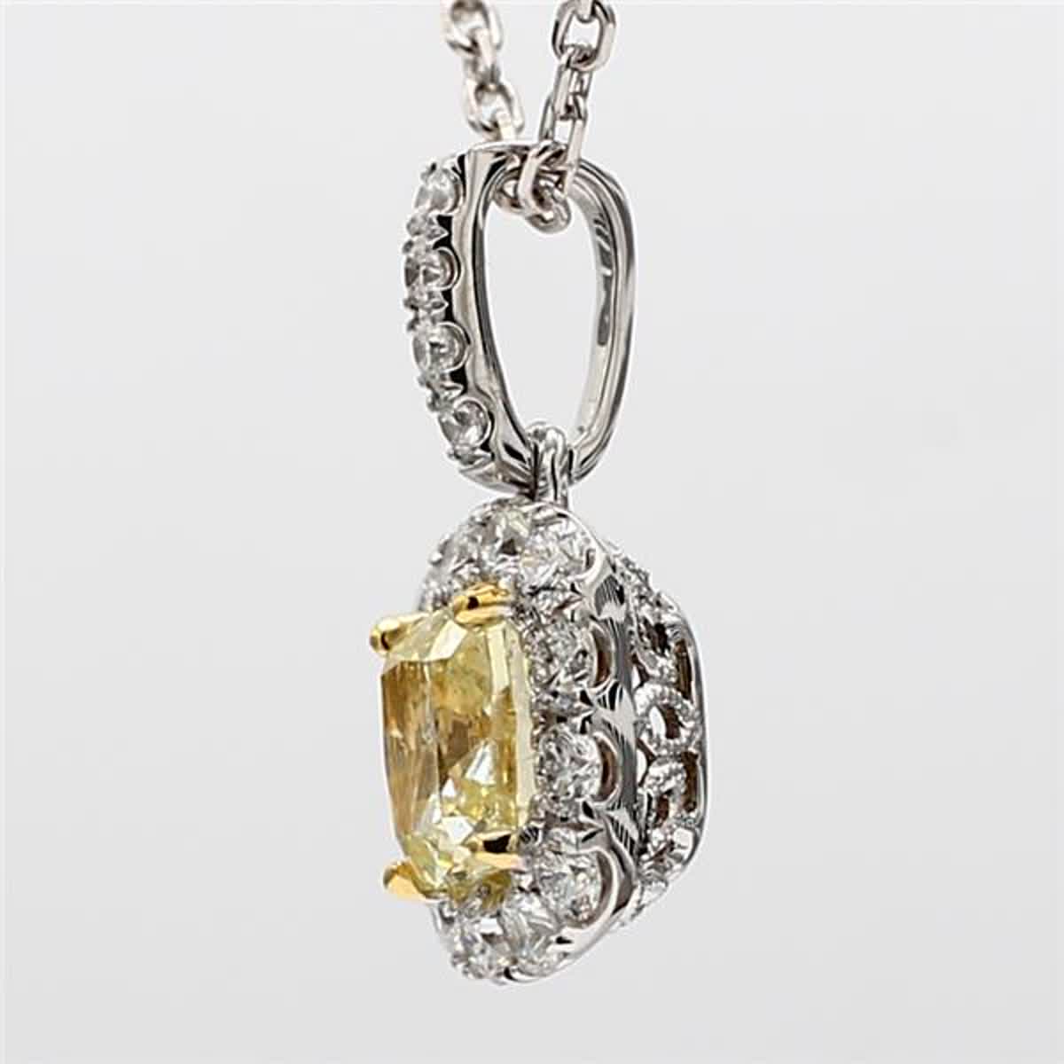 GIA Certified Natural Yellow Cushion and White Diamond 1.46 CT TW Gold Pendant