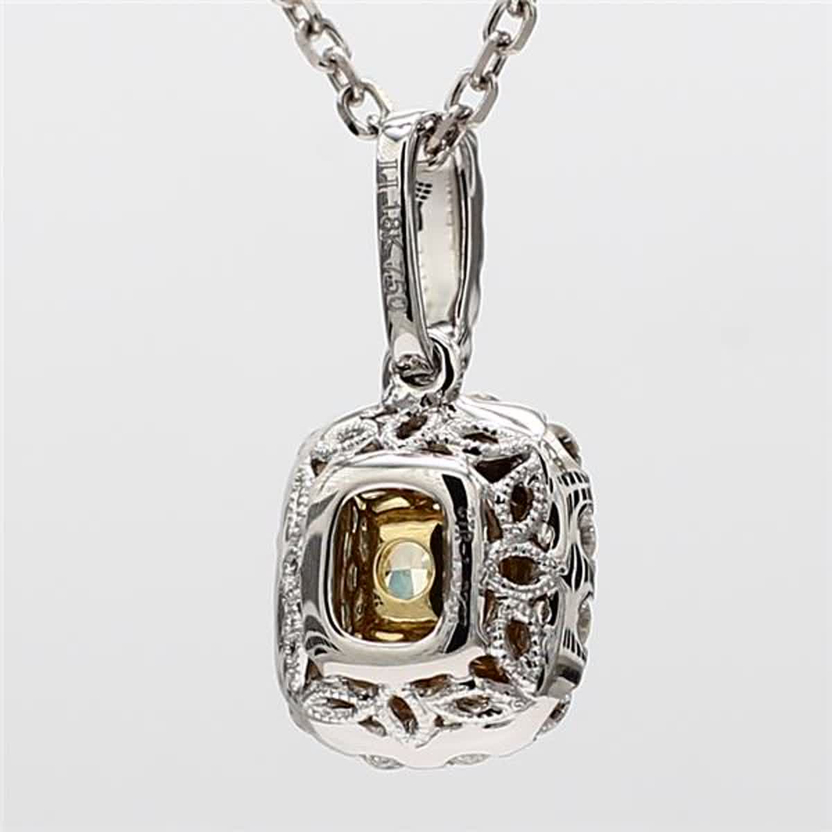 GIA Certified Natural Yellow Cushion and White Diamond 1.46 CT TW Gold Pendant