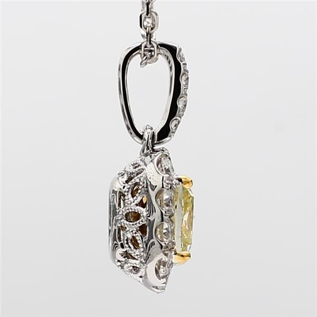 GIA Certified Natural Yellow Cushion and White Diamond 1.46 CT TW Gold Pendant