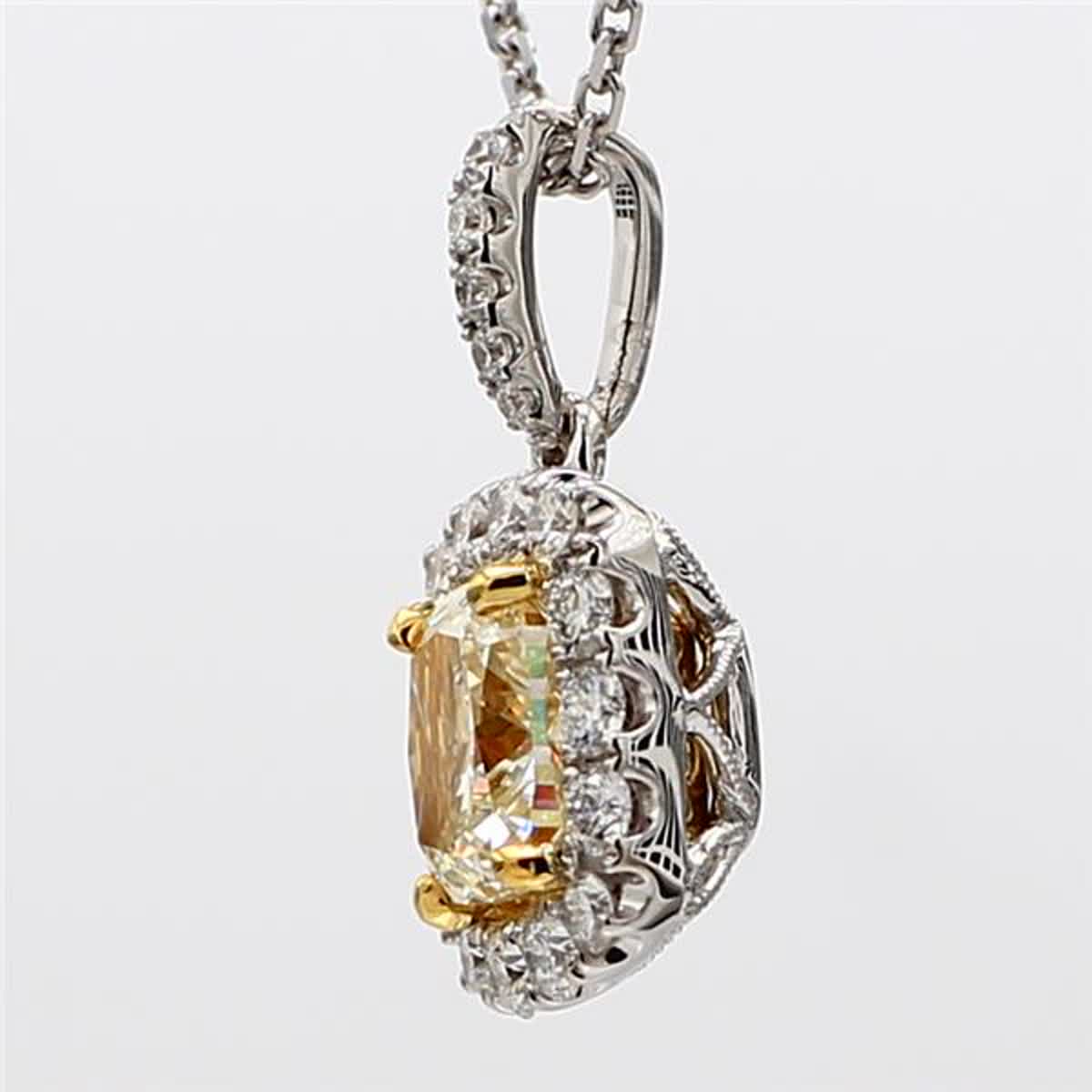 GIA Certified Natural Yellow Cushion and White Diamond 1.35 CT TW Gold Pendant