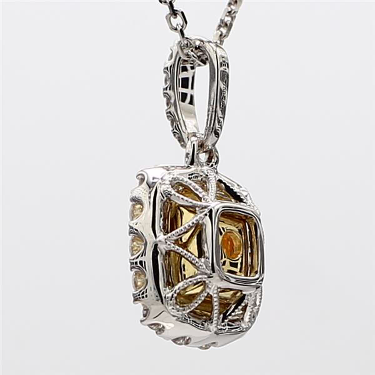 GIA Certified Natural Yellow Cushion and White Diamond 1.35 CT TW Gold Pendant