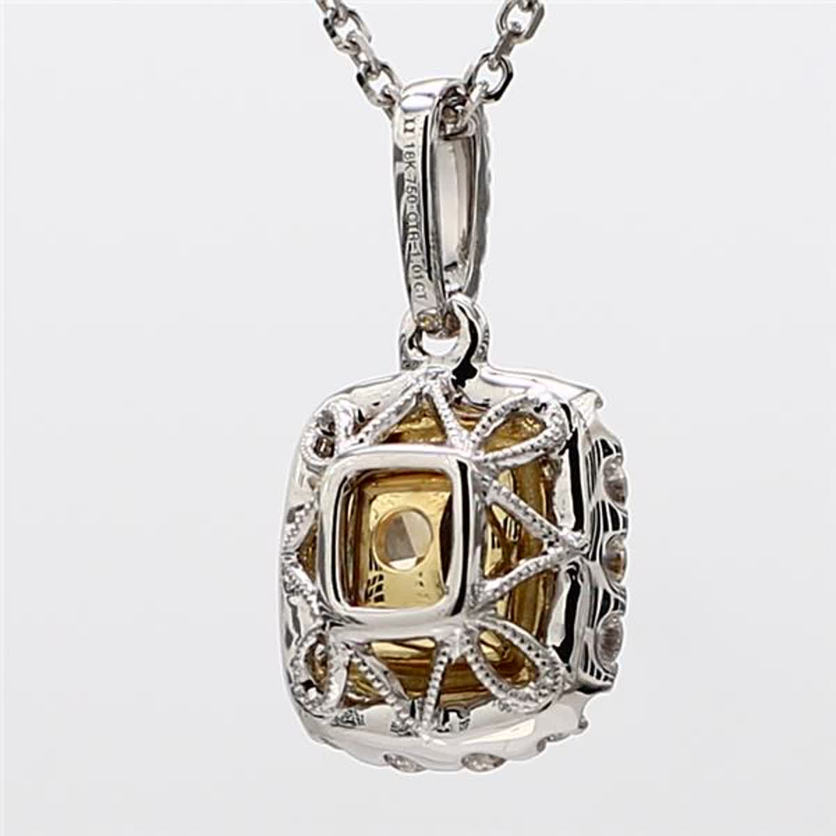 GIA Certified Natural Yellow Cushion and White Diamond 1.35 CT TW Gold Pendant