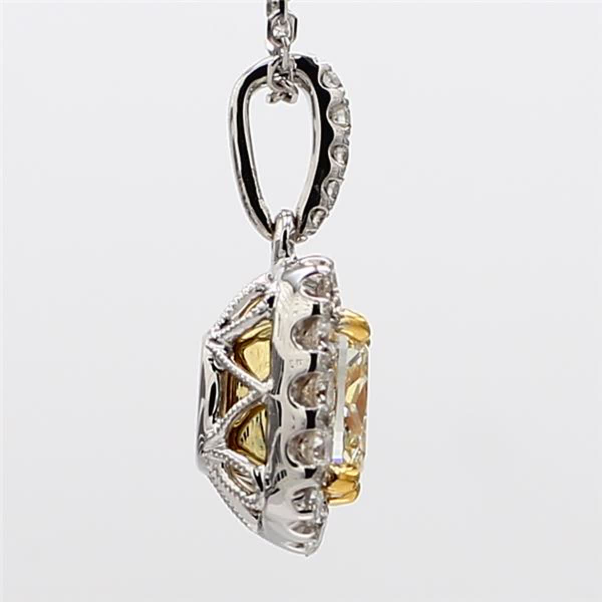 GIA Certified Natural Yellow Cushion and White Diamond 1.35 CT TW Gold Pendant