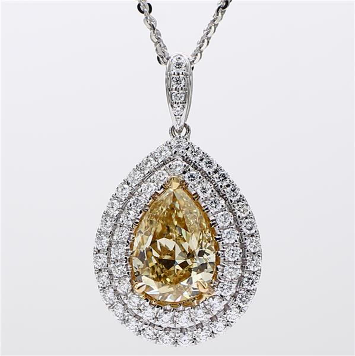 GIA Certified Natural Yellow Pear and White Diamond 3.29 Carat TW Gold Pendant