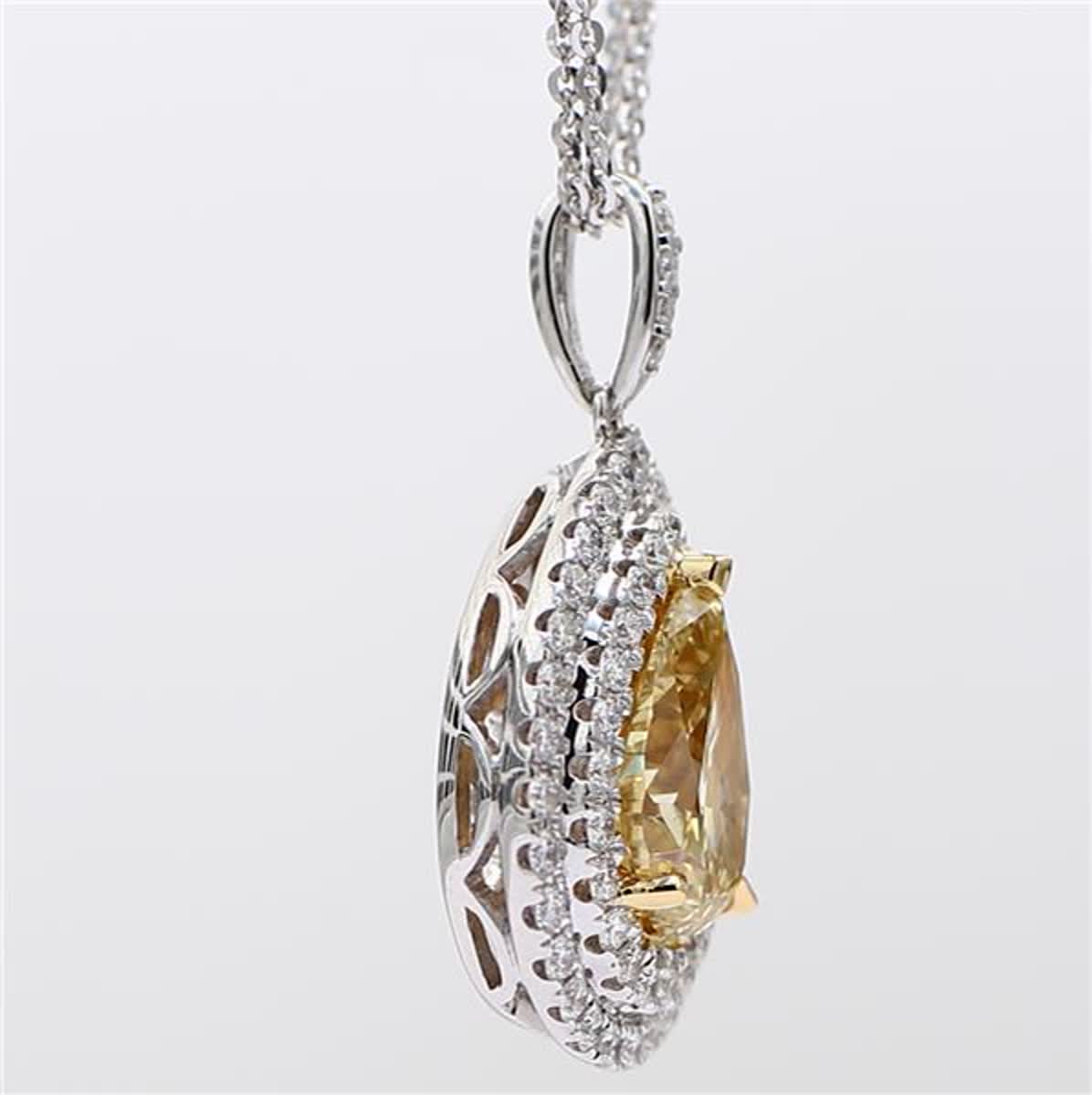 GIA Certified Natural Yellow Pear and White Diamond 3.29 Carat TW Gold Pendant