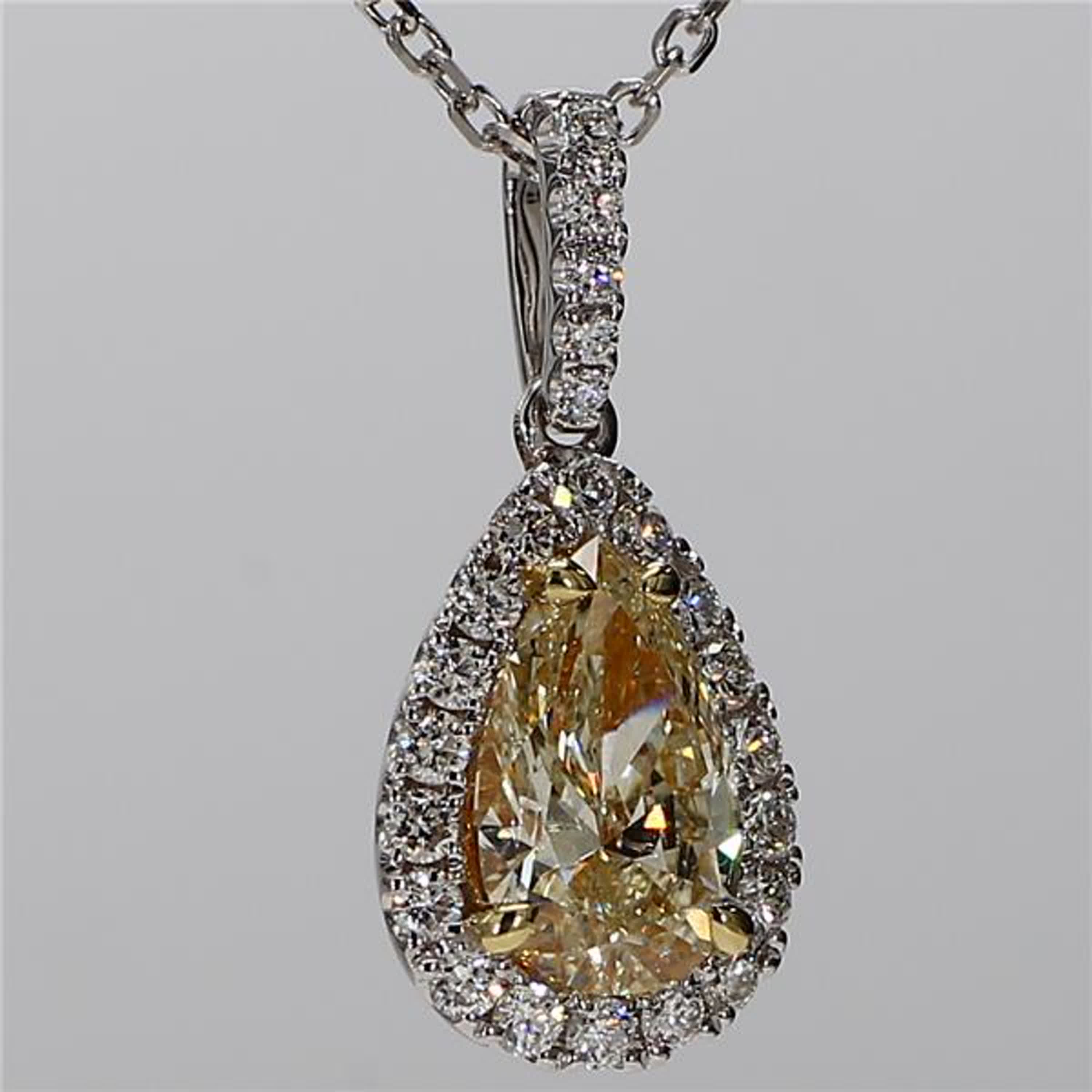 GIA Certified Natural Yellow Pear and White Diamond 2.47 Carat TW Gold Pendant