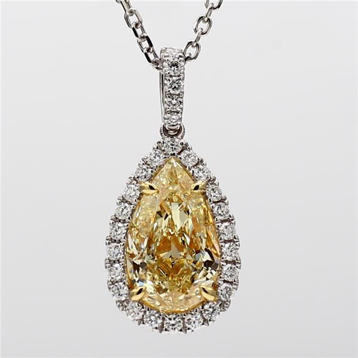 GIA Certified Natural Yellow Pear and White Diamond 3.32 Carat TW Gold Pendant