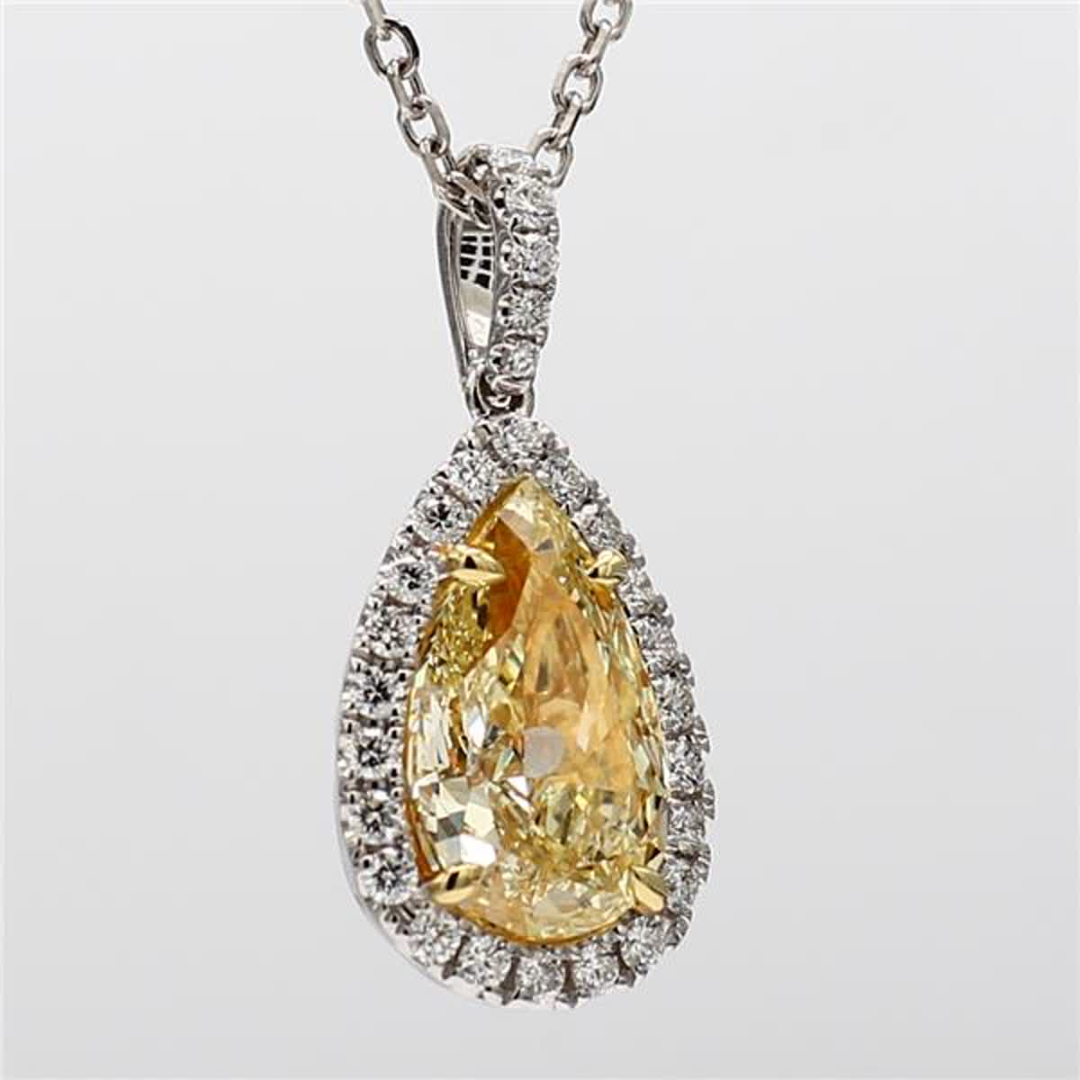 GIA Certified Natural Yellow Pear and White Diamond 3.32 Carat TW Gold Pendant