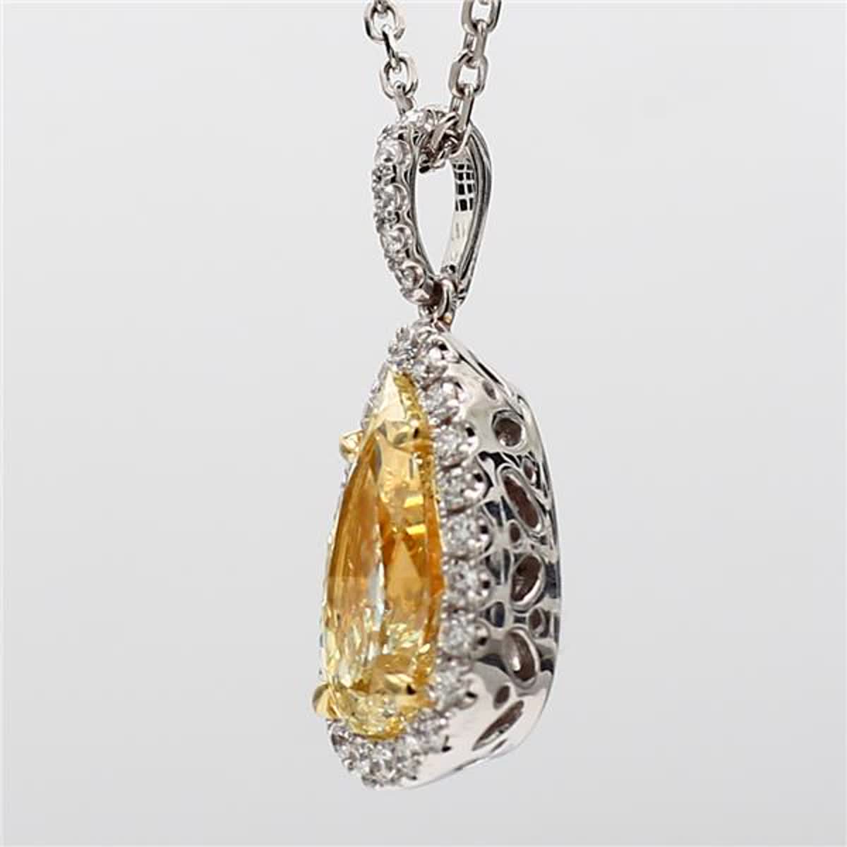 GIA Certified Natural Yellow Pear and White Diamond 3.32 Carat TW Gold Pendant