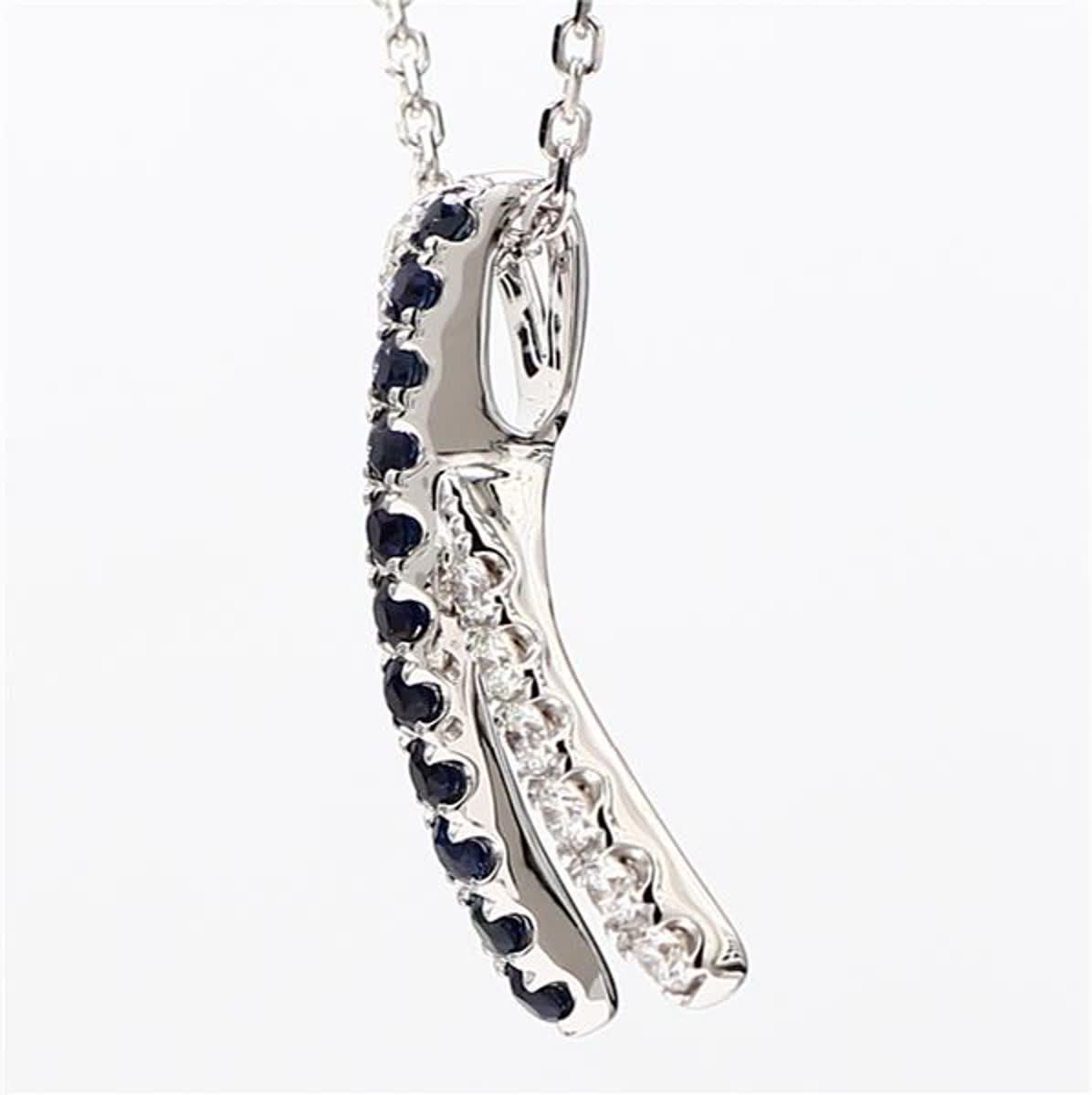 Natural Blue Round Sapphire and White Diamond .69 Carat TW White Gold Pendant