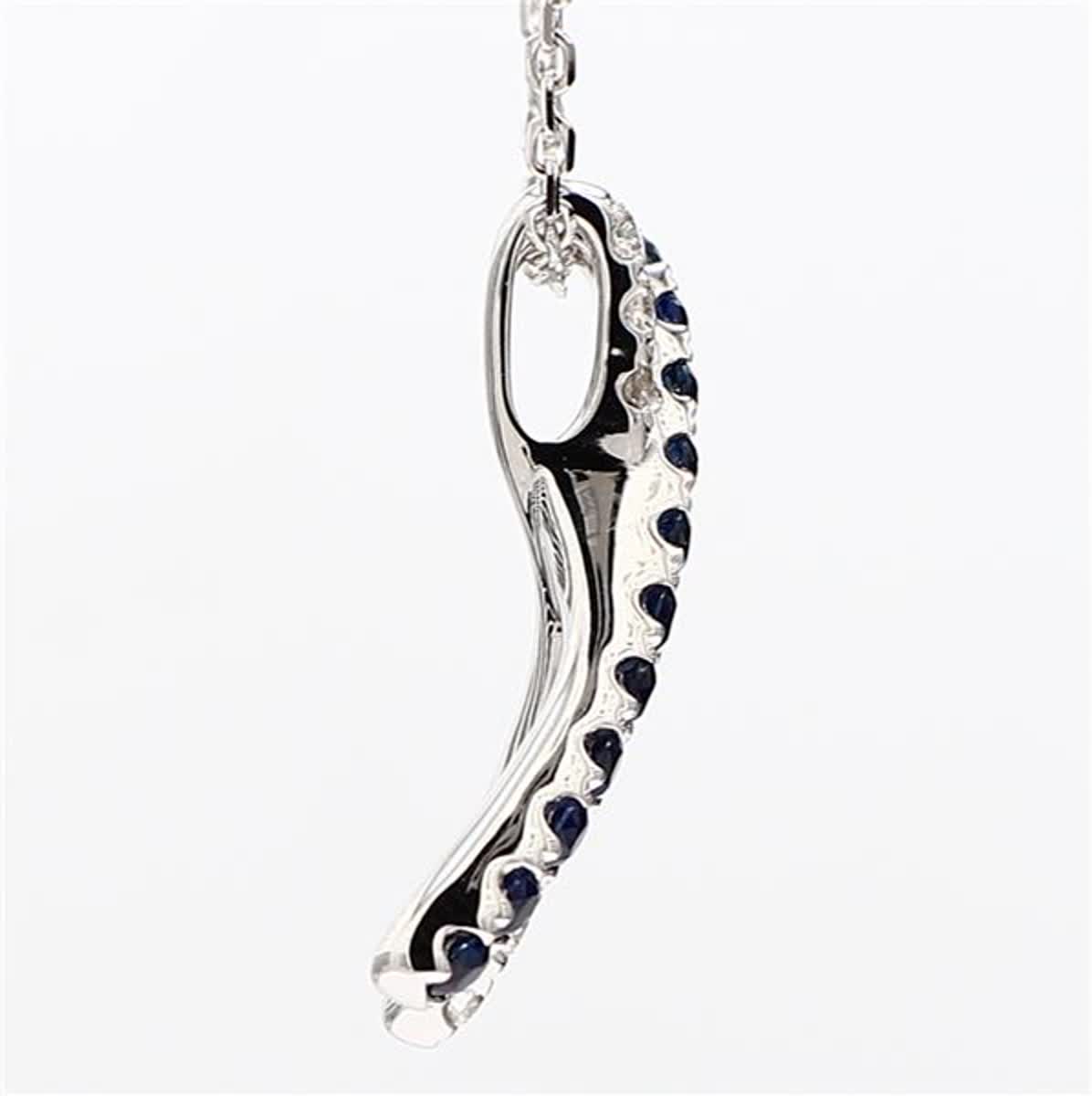 Natural Blue Round Sapphire and White Diamond .69 Carat TW White Gold Pendant