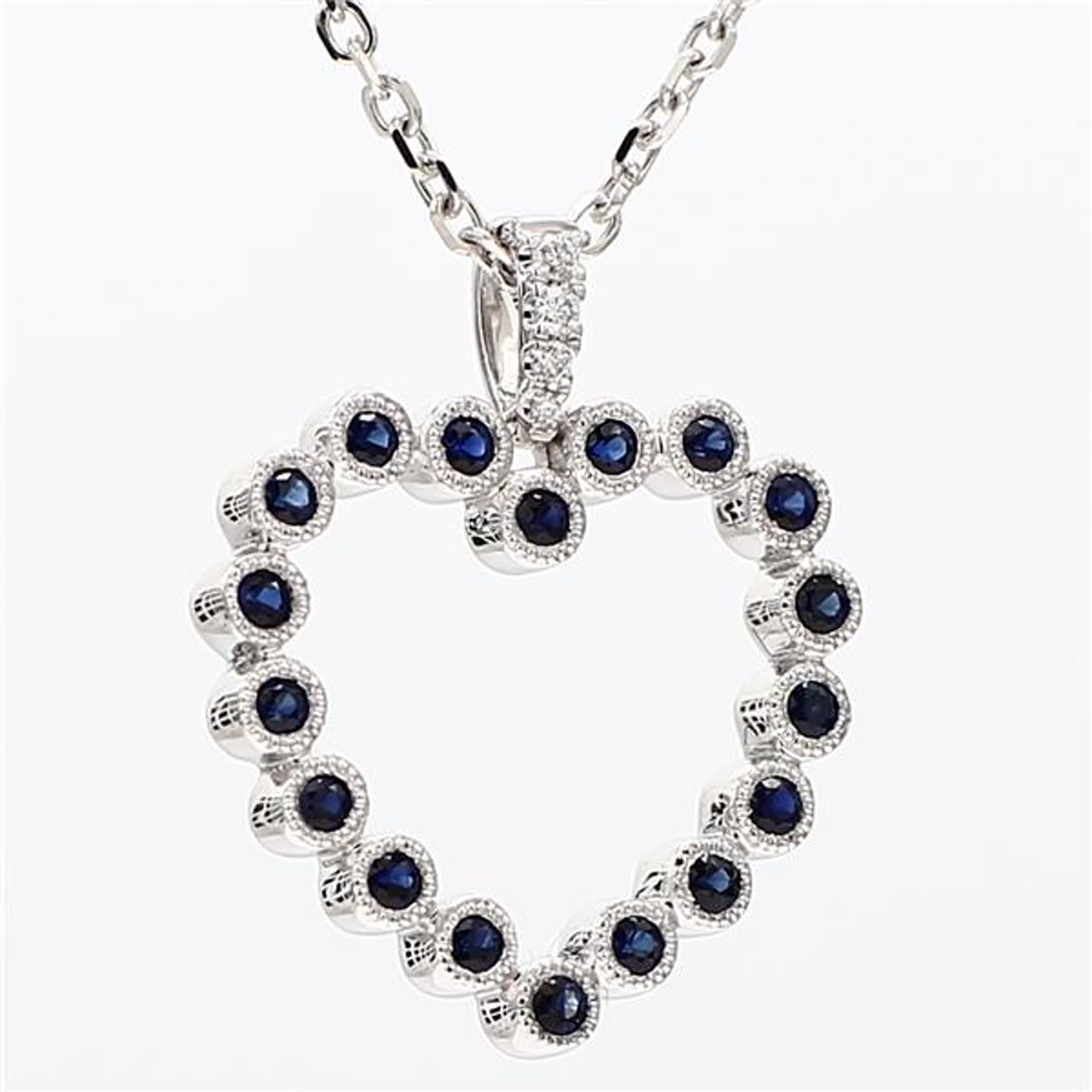 Natural Blue Round Sapphire and White Diamond .37 Carat TW White Gold Pendant