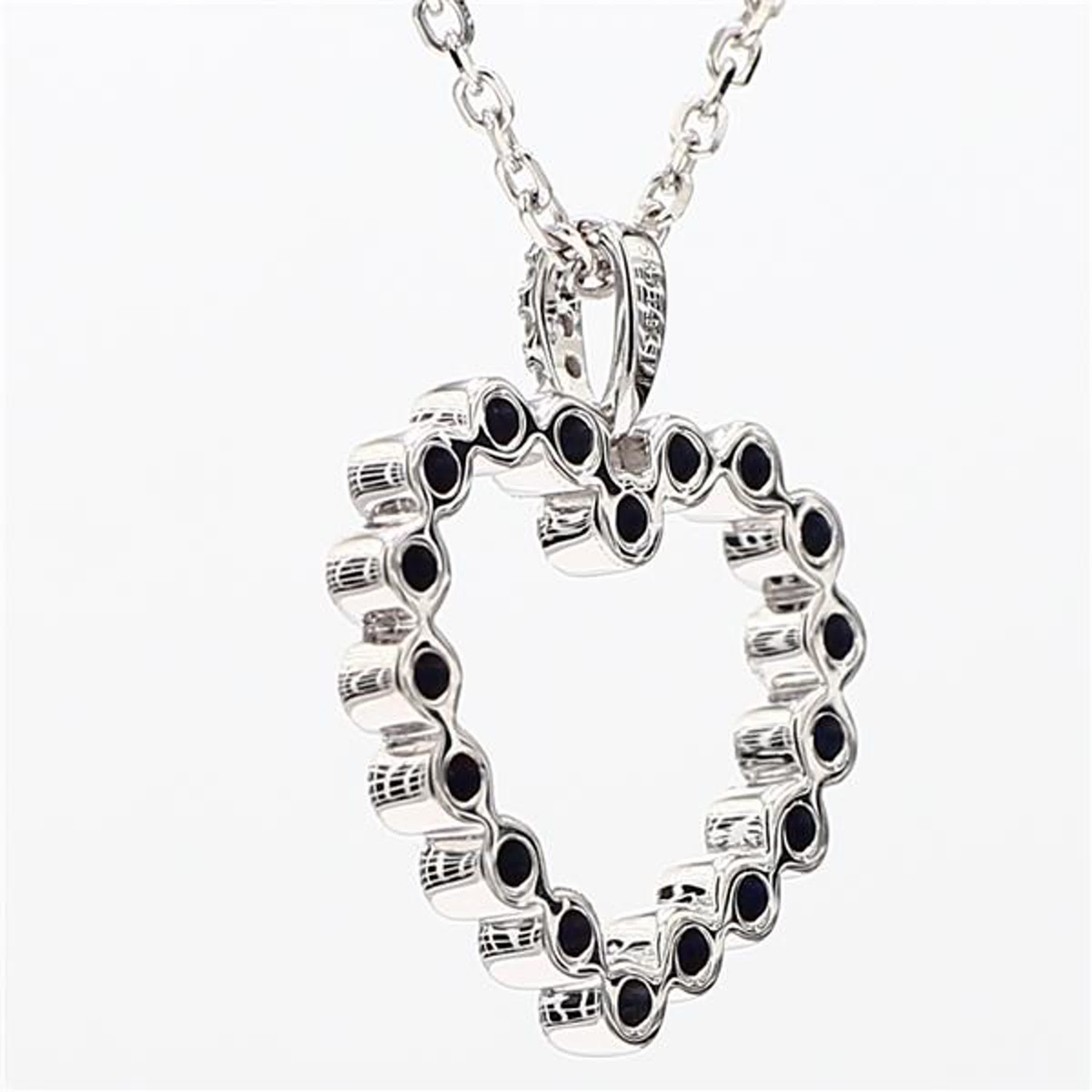 Natural Blue Round Sapphire and White Diamond .37 Carat TW White Gold Pendant