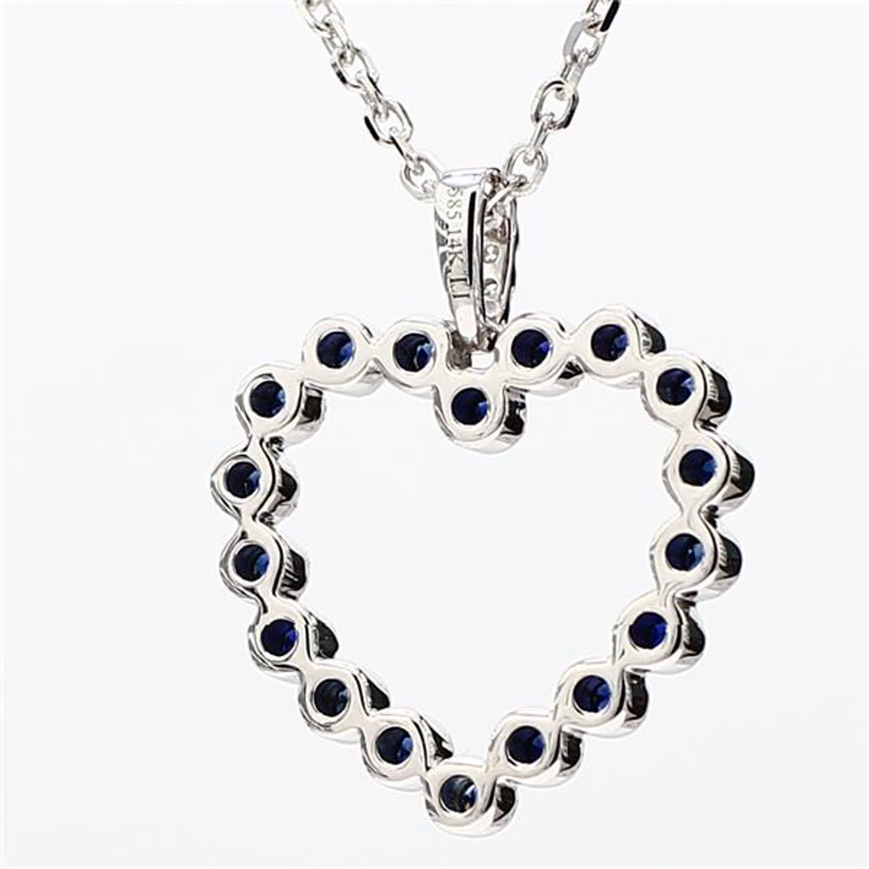 Natural Blue Round Sapphire and White Diamond .37 Carat TW White Gold Pendant