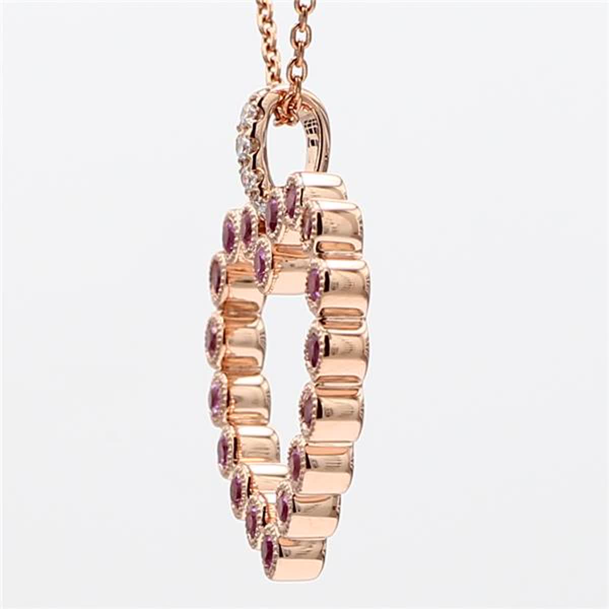 Natural Round Red Ruby and White Diamond .34 Carat TW Rose Gold Drop Pendant