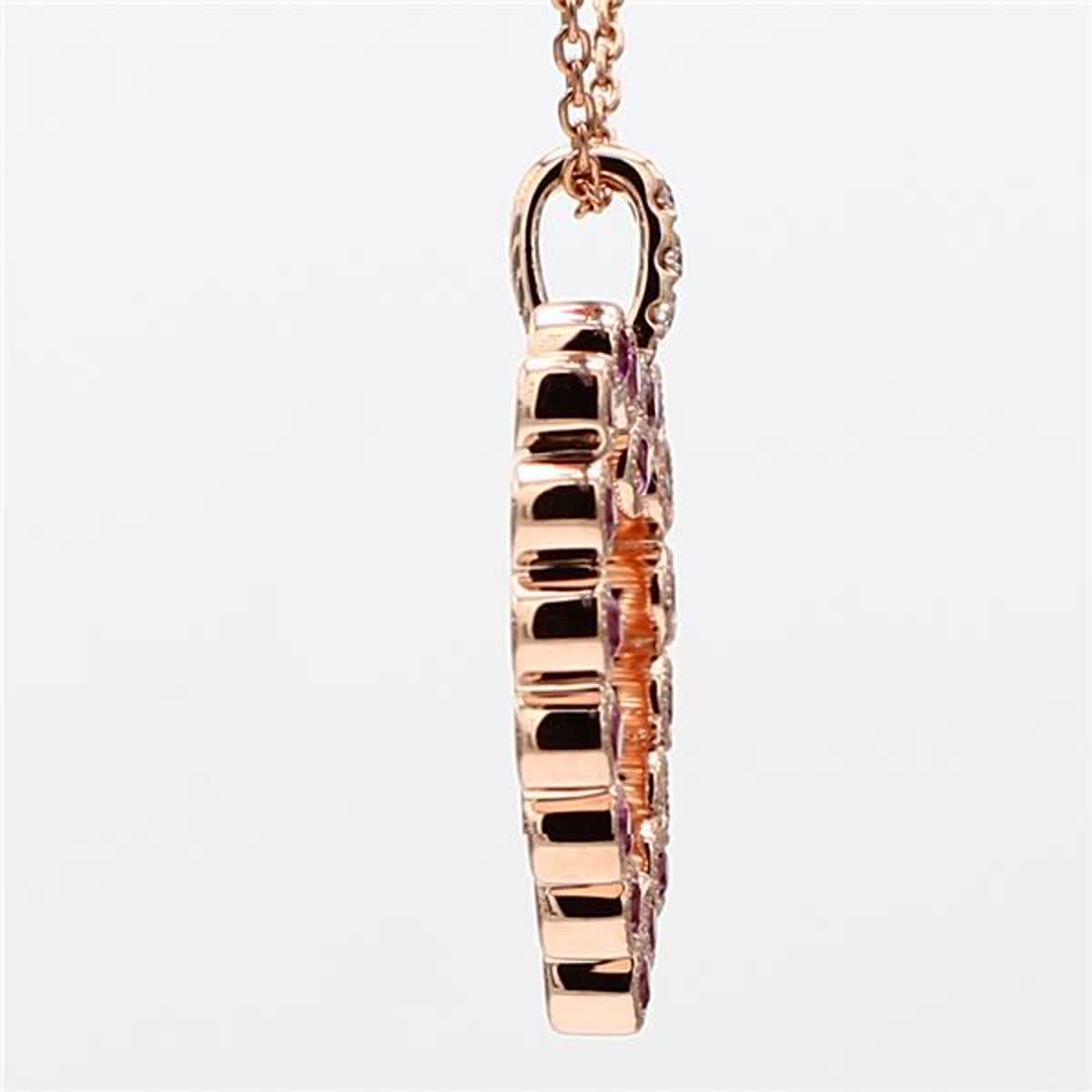 Natural Round Red Ruby and White Diamond .34 Carat TW Rose Gold Drop Pendant