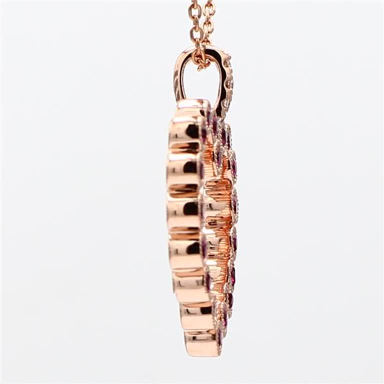 Natural Pink Round Sapphire and White Diamond .33 Carat TW Rose Gold Pendant
