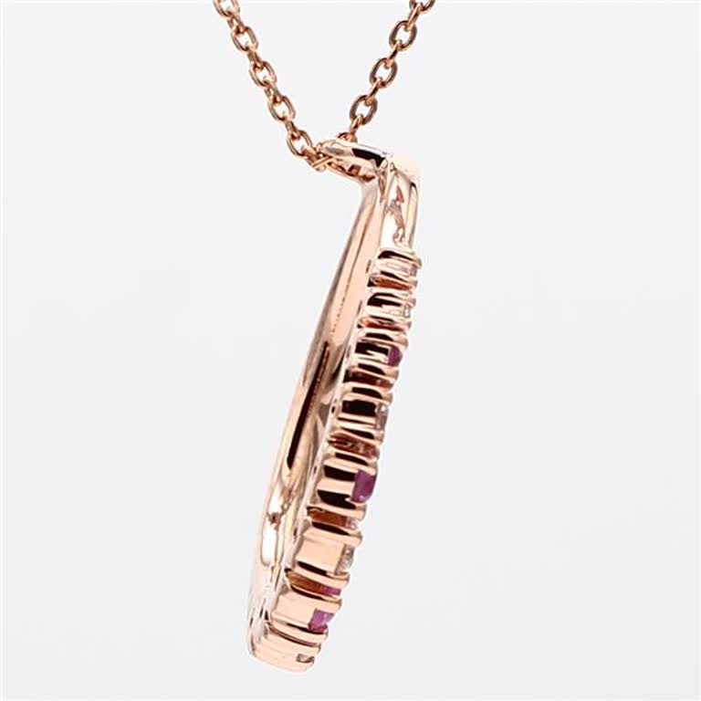 Natural Pink Round Sapphire and White Diamond .36 Carat TW Rose Gold Pendant