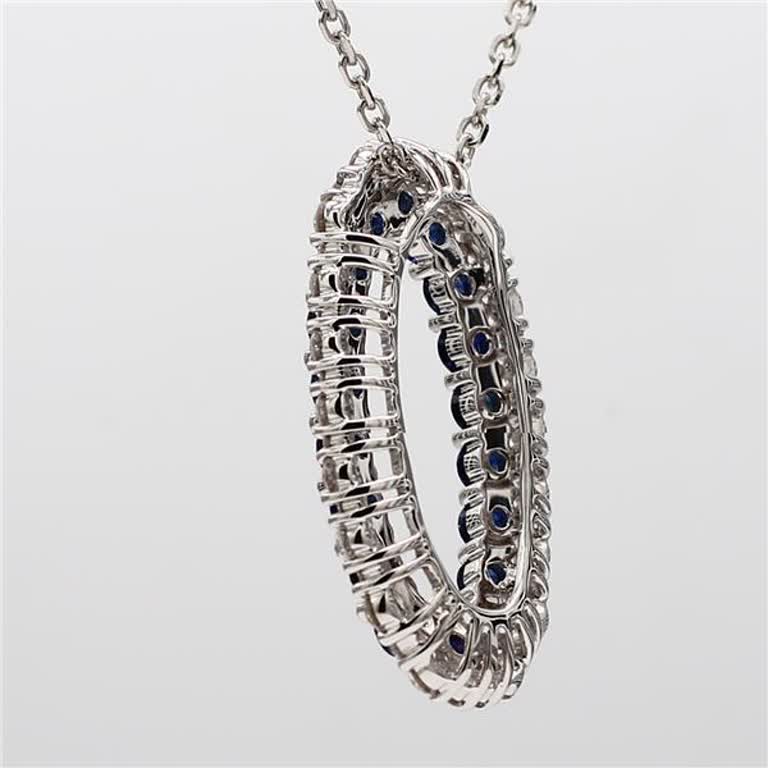 Natural Blue Round Sapphire and White Diamond 1.65 Carat TW White Gold Pendant