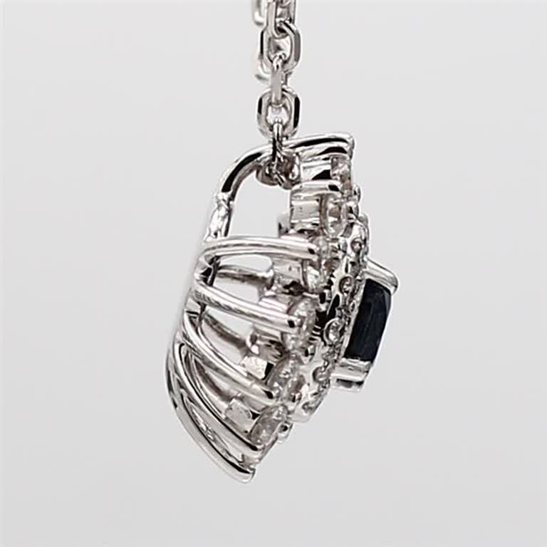 Natural Blue Round Sapphire and White Diamond ,72 Carat TW White Gold Pendant