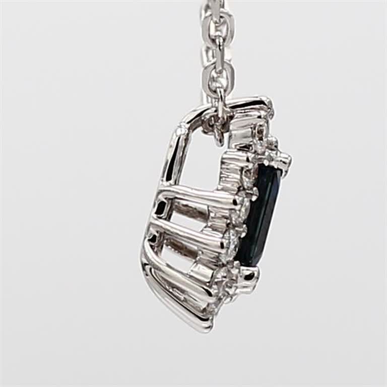 Natural Blue Emerald Cut Sapphire and White Diamond .49 Carat TW Gold Pendant