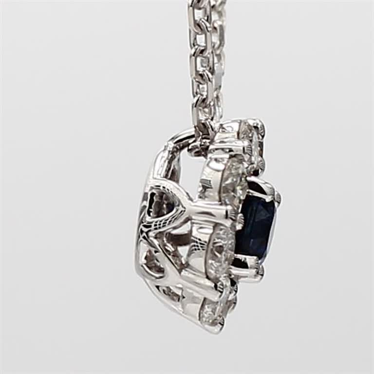 Natural Blue Round Sapphire and White Diamond .88 Carat TW White Gold Pendant