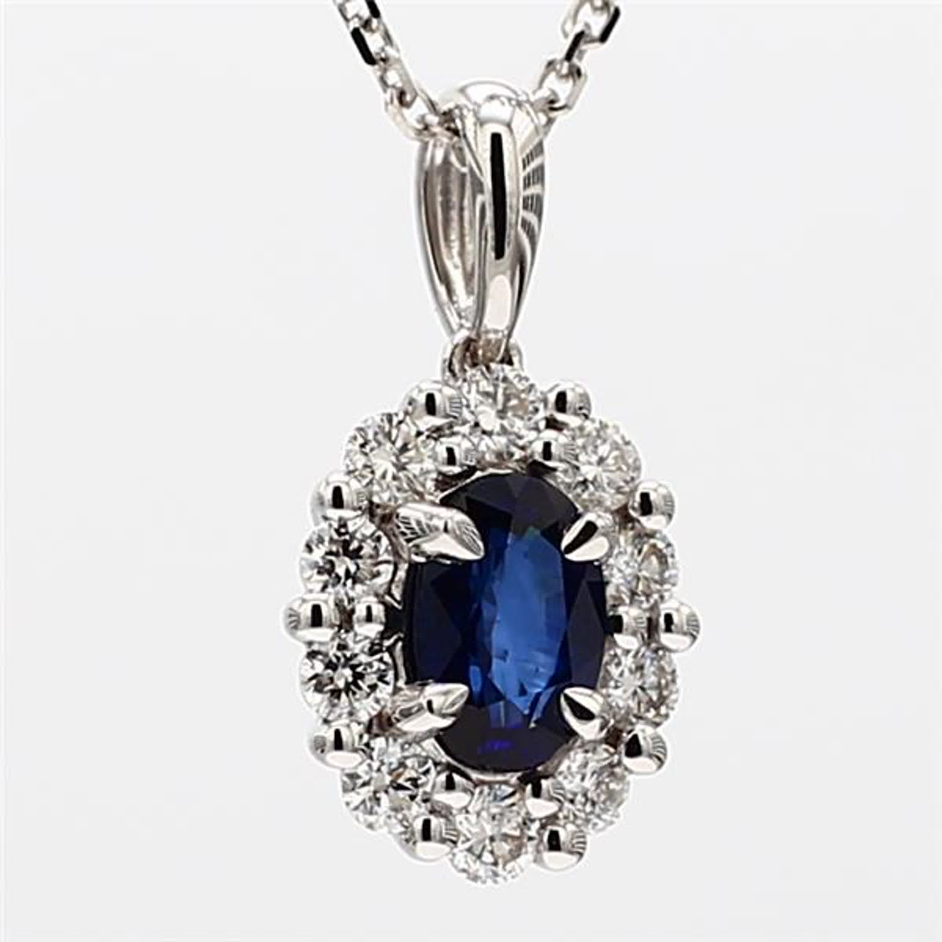 Natural Blue Oval Sapphire and White Diamond .99 Carat TW White Gold Pendant