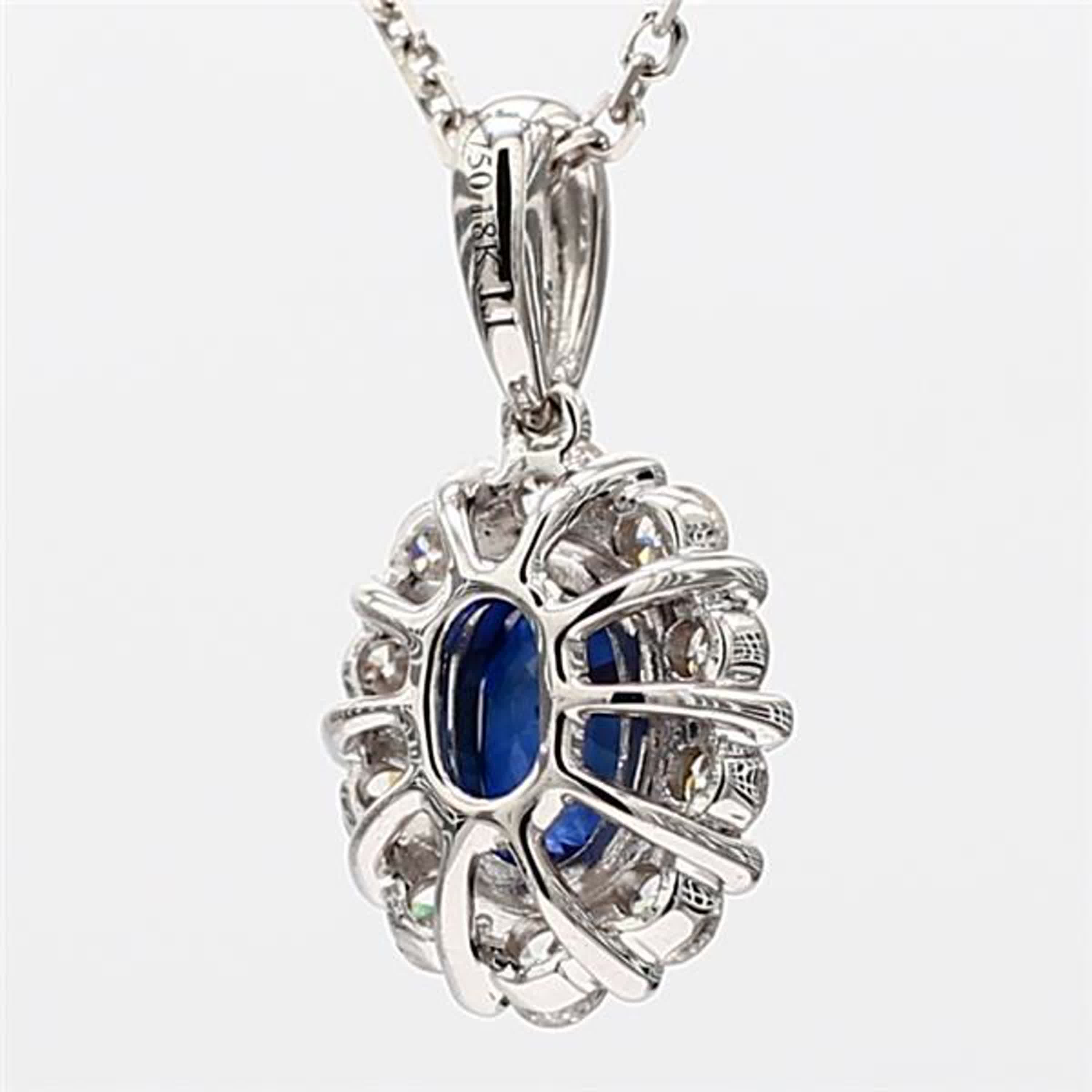 Natural Blue Oval Sapphire and White Diamond .99 Carat TW White Gold Pendant
