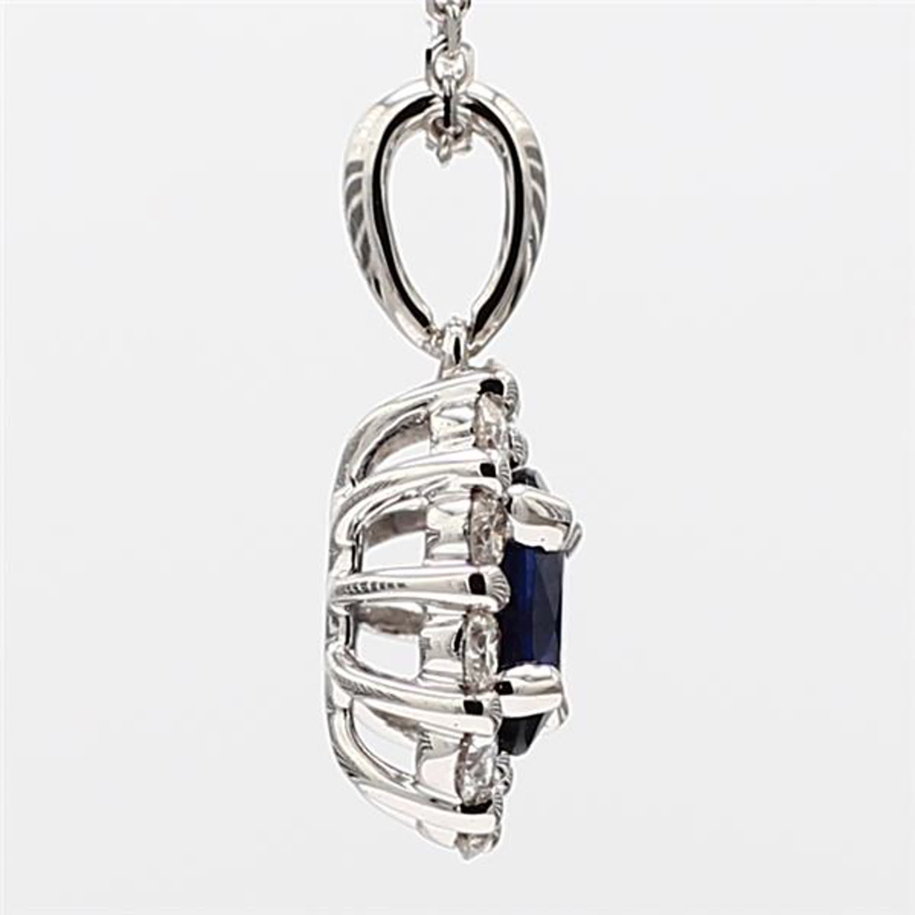Natural Blue Oval Sapphire and White Diamond .99 Carat TW White Gold Pendant