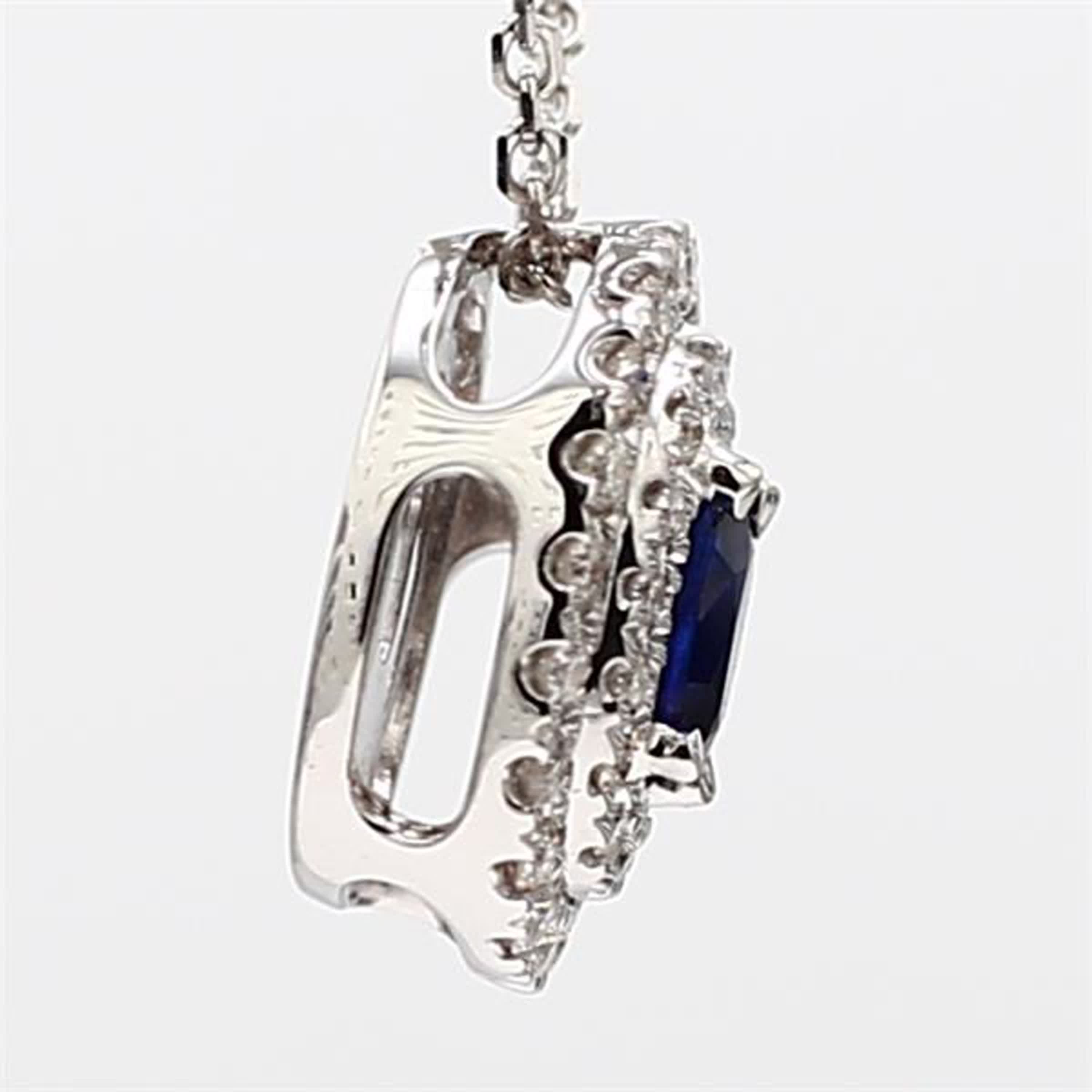 Natural Blue Oval Sapphire and White Diamond .67 Carat TW White Gold Pendant