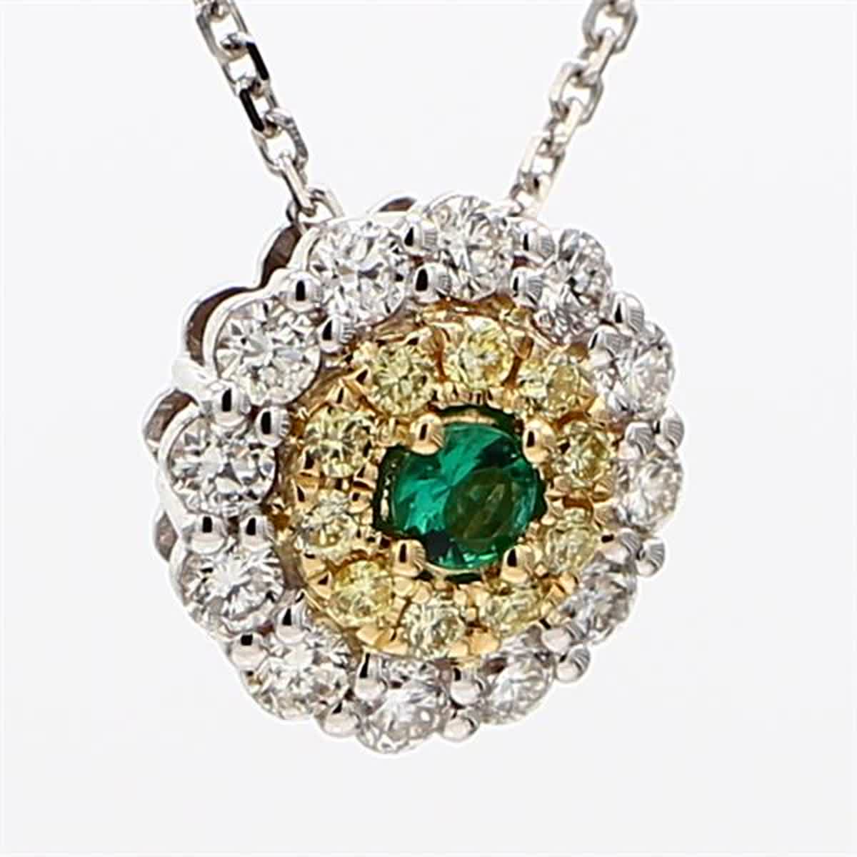 Natural Round Emerald and White Diamond .59 Carat TW Gold Drop Pendant