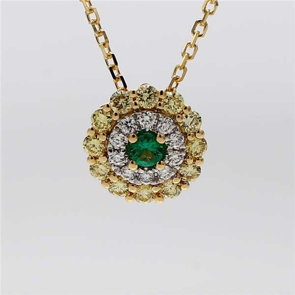 Natural Round Emerald and White Diamond .65 Carat TW Gold Drop Pendant